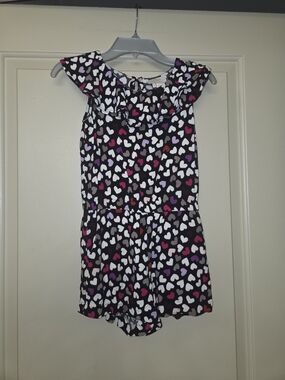 kate spade Black Heart Print Girls Romper with Pink & Purple Accents